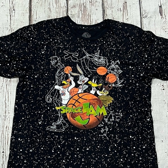 Space Jam Cartoon Basketball Sports Graphic Crewneck Tee Top Shirt - Picture 2 of 7